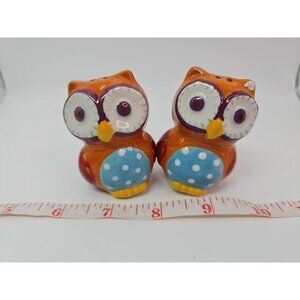 Salt And Pepper Shakers Ceramic Owl Hand Painted Magnetic